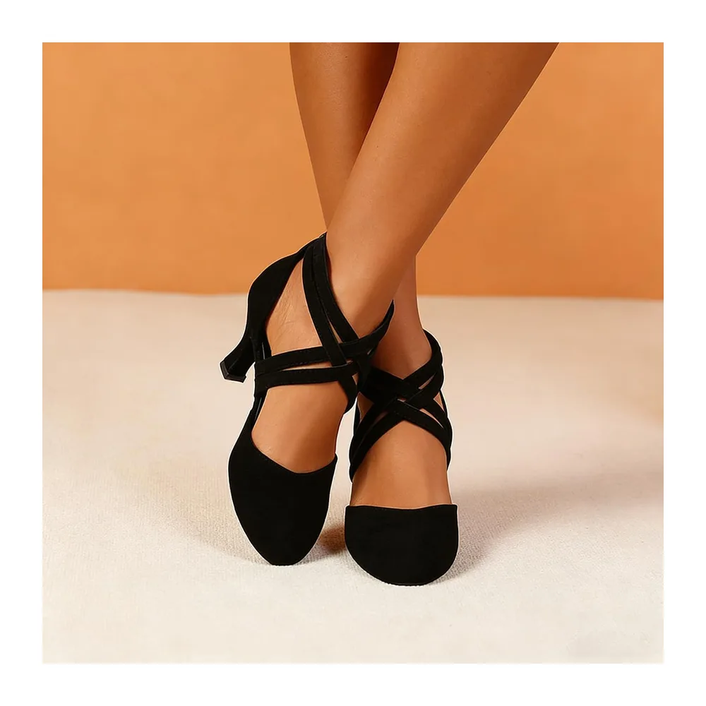 Latin Dance Shoes for Suede Sandal Closed Toe Tango Waltz Social Salsa — A Noir
