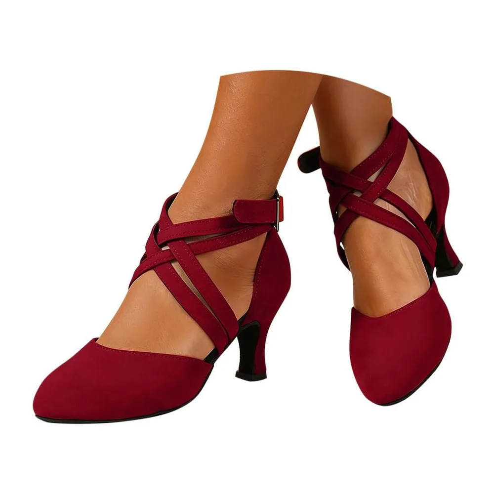 Latin Dance Shoes for Suede Sandal Closed Toe Tango Waltz Social Salsa — A Rouge