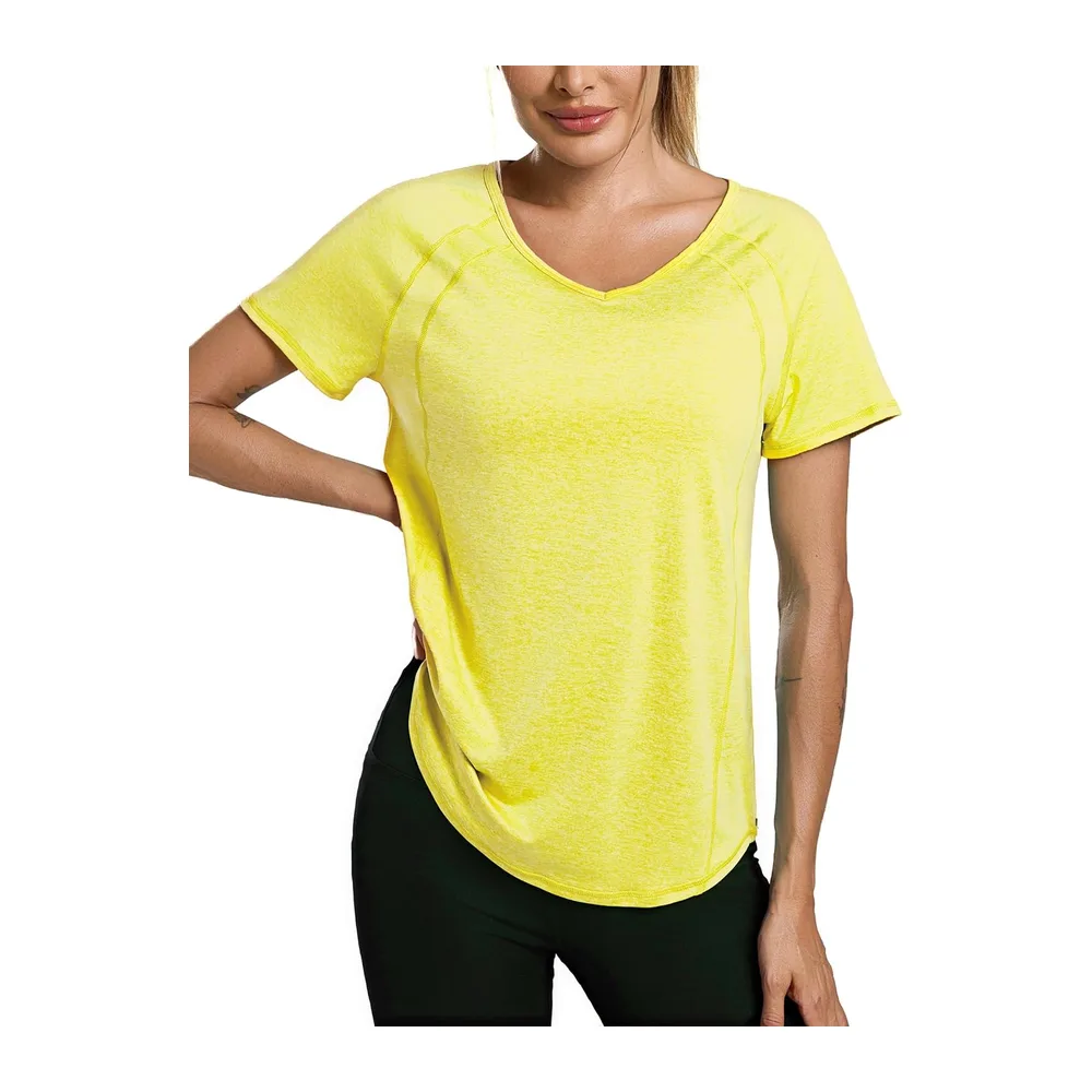 Short-Sleeved V-Neck Sports T-Shirts and Tops Quick Dry Top Yoga Running — Moutarde