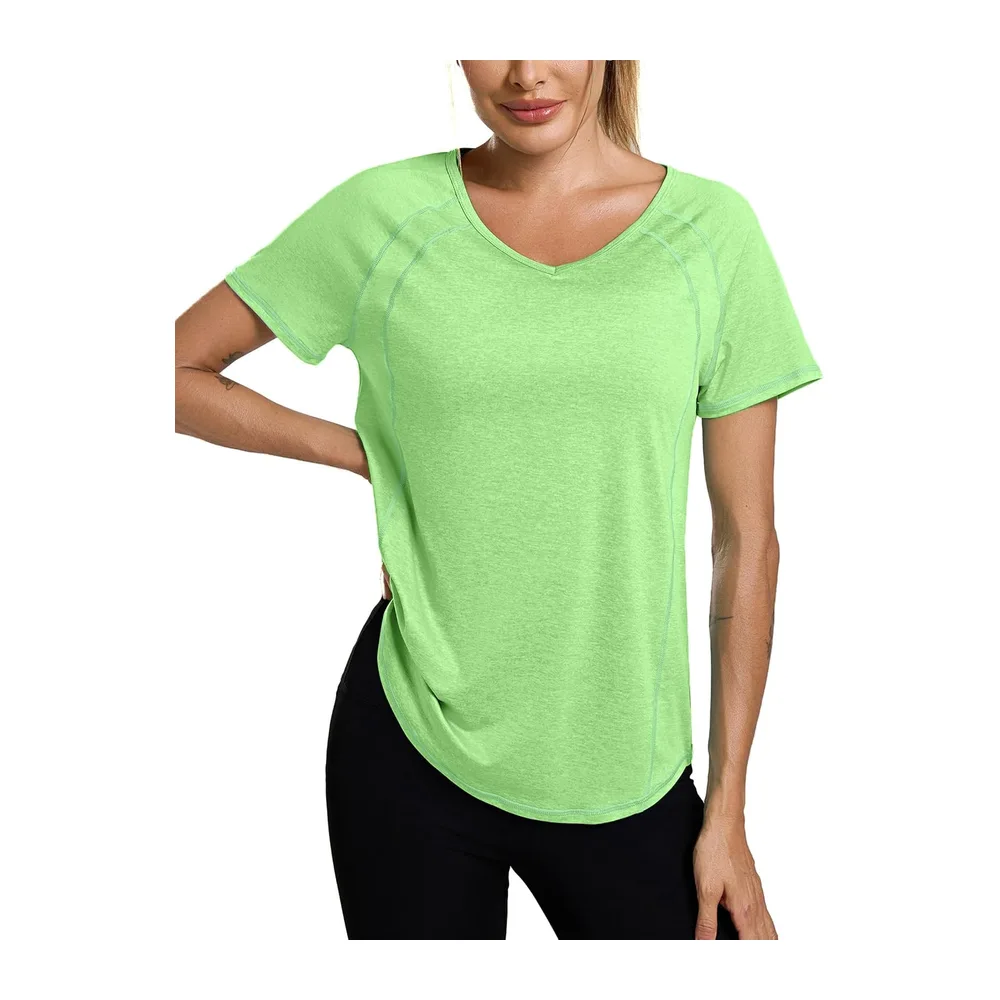 Tee Shirt Sport à Manches Courtes Col en V T-Shirts et Tops de Sport Séchage — Vert 2