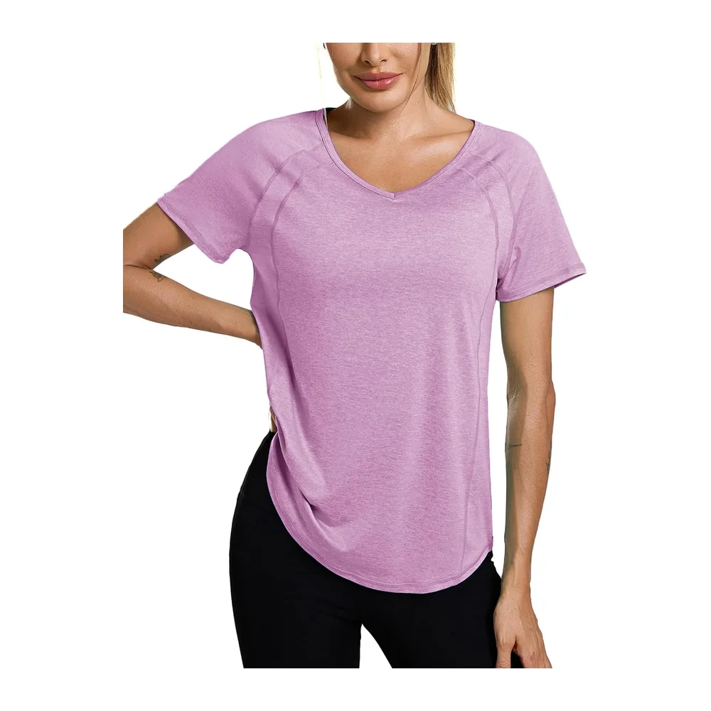 Tee Shirt Sport à Manches Courtes Col en V T-Shirts et Tops de Sport Séchage — Rose