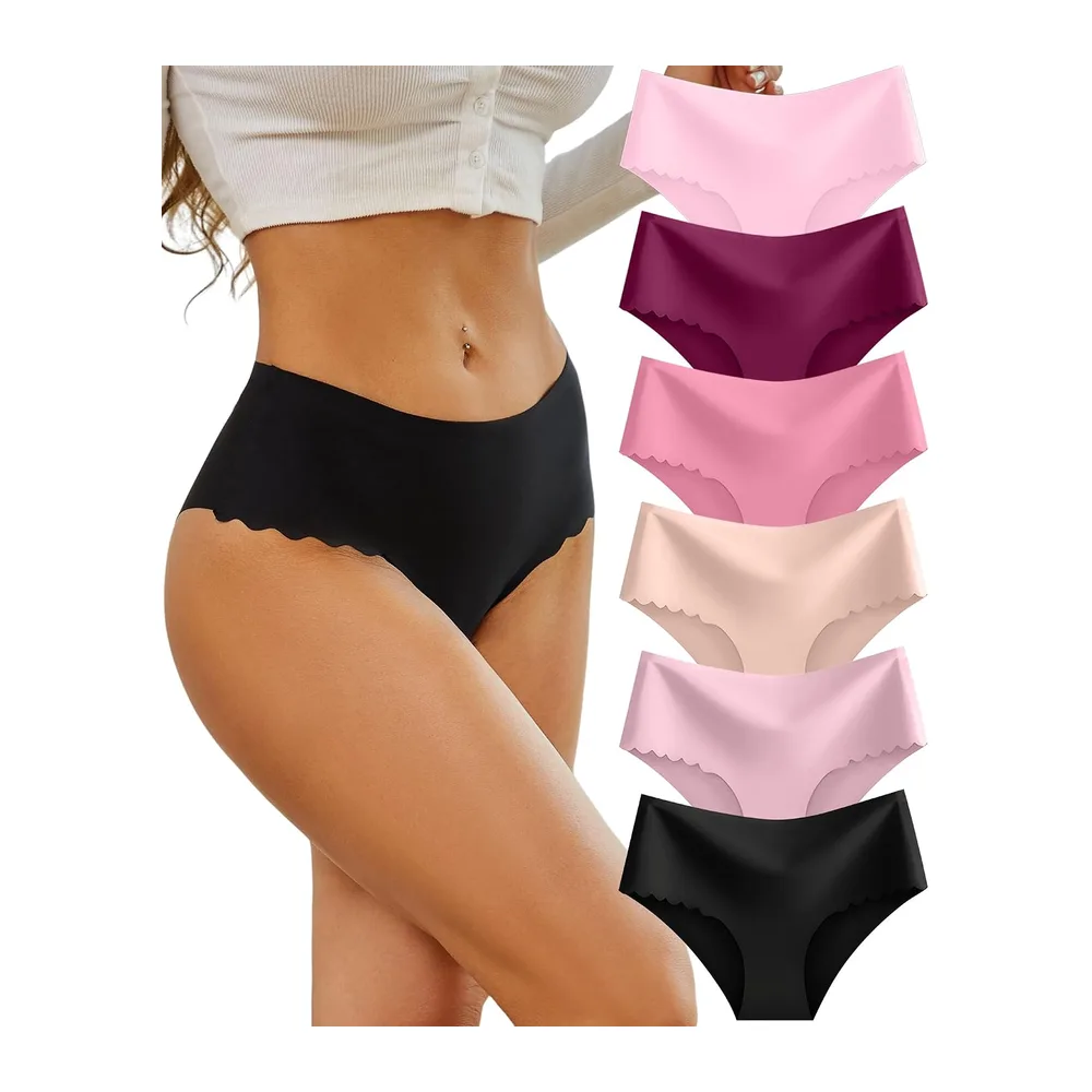 Culotte sans Couture Invisible Taille Haute Slip — (Noir, Marron Clair, Fleur D'abricot,