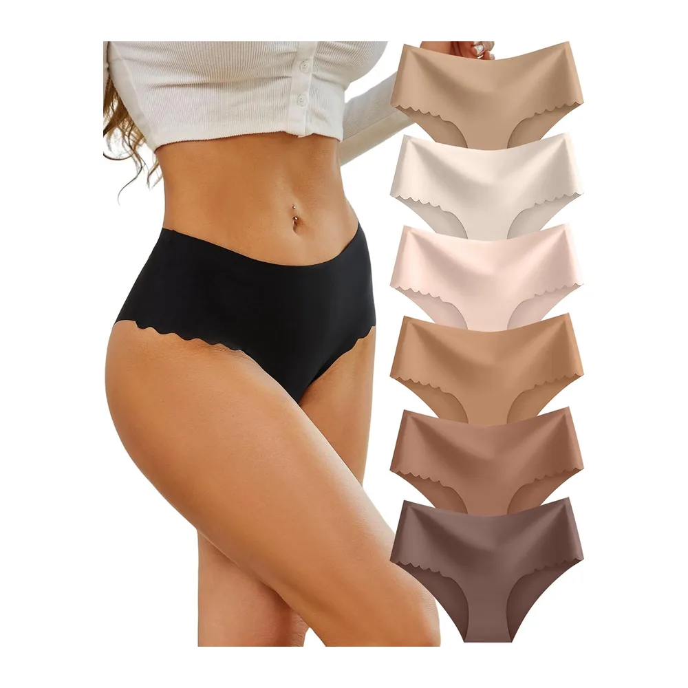Culotte sans Couture Invisible Taille Haute Slip — (Gris Moka, Jaune Brique, Jaune Terre,