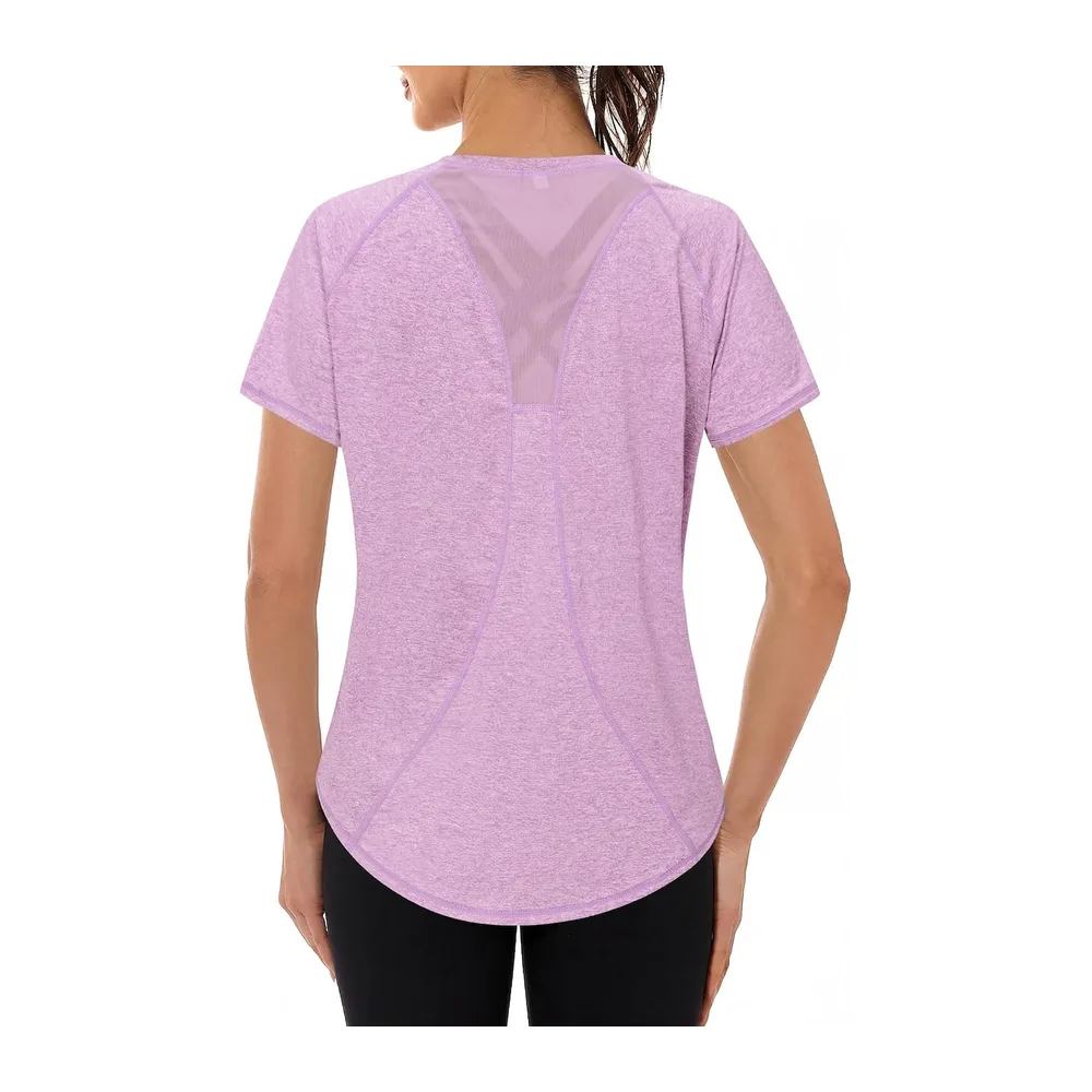 Tee Shirt Sport Anti UV Haut de Fitness Élastique Col Rond Manche Courte — Vieux Rose
