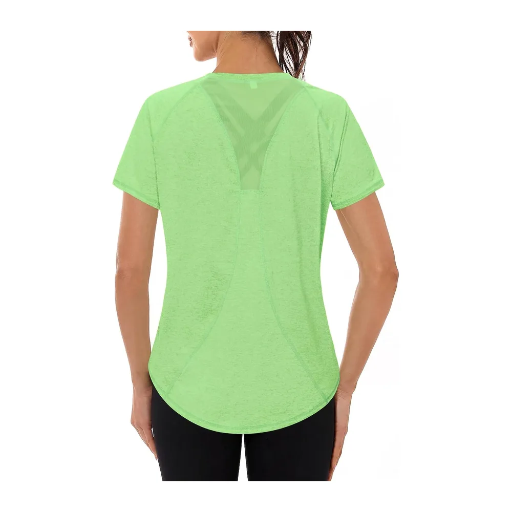Tee Shirt Sport Anti UV Haut de Fitness Élastique Col Rond Manche Courte — Vert Herbe