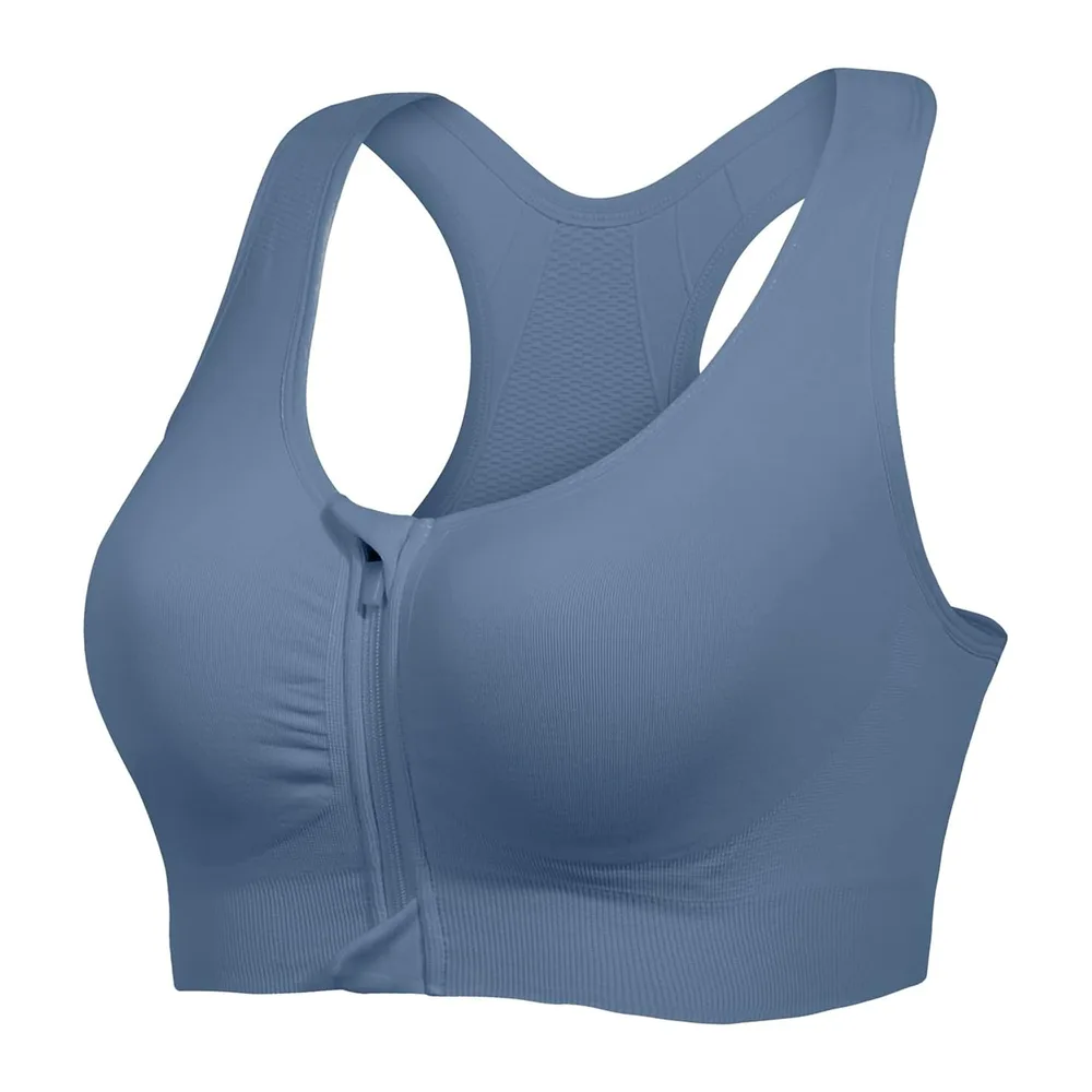 Soutien-Gorge de Sport à Fermeture éclair sur Le Devant, Soutien-Gorge — Bleu