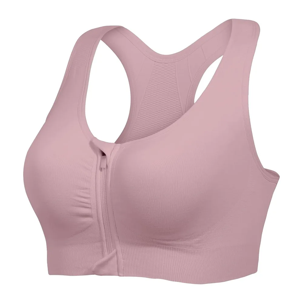 Soutien-Gorge de Sport à Fermeture éclair sur Le Devant, Soutien-Gorge — Rose