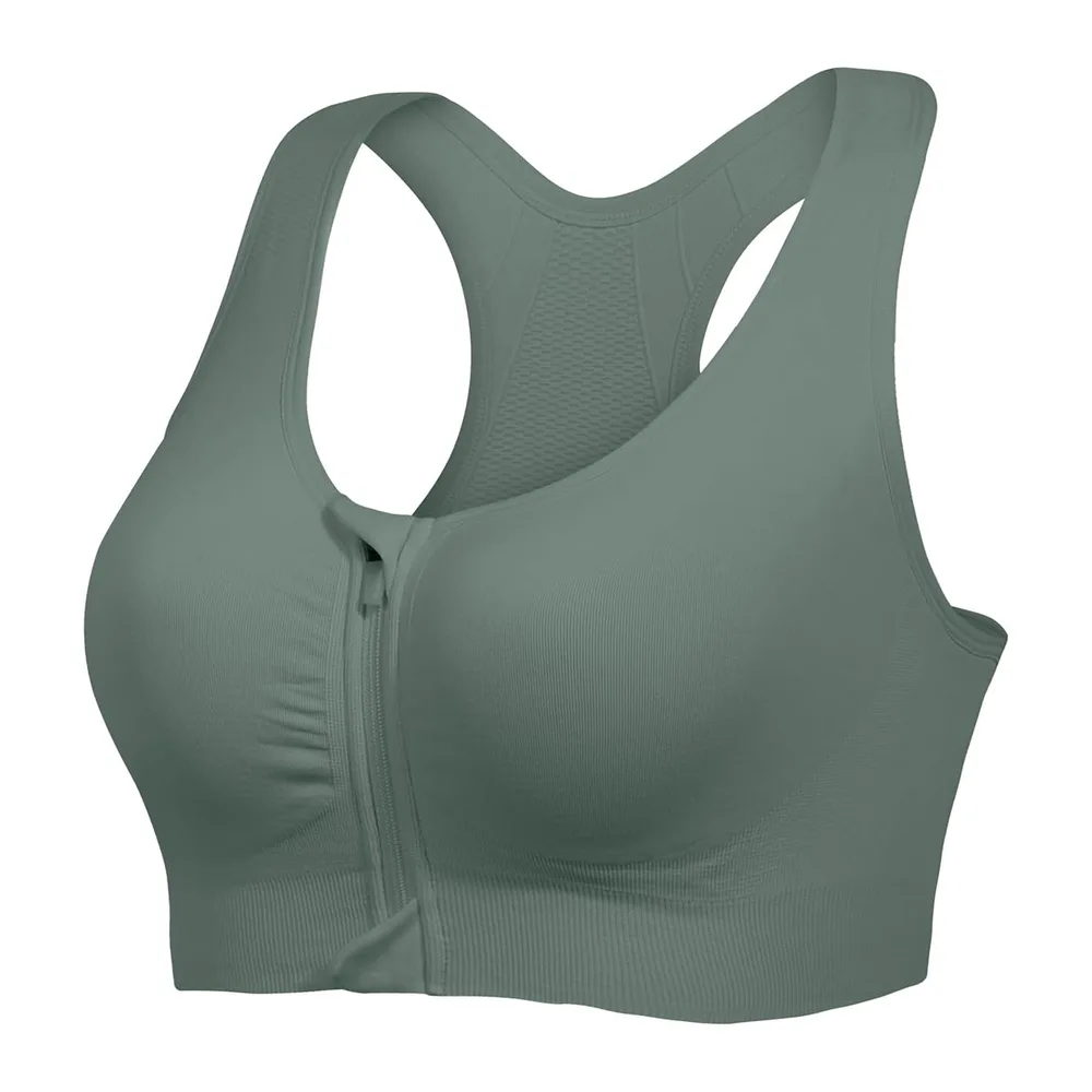 Soutien-Gorge de Sport à Fermeture éclair sur Le Devant, Soutien-Gorge — Vert