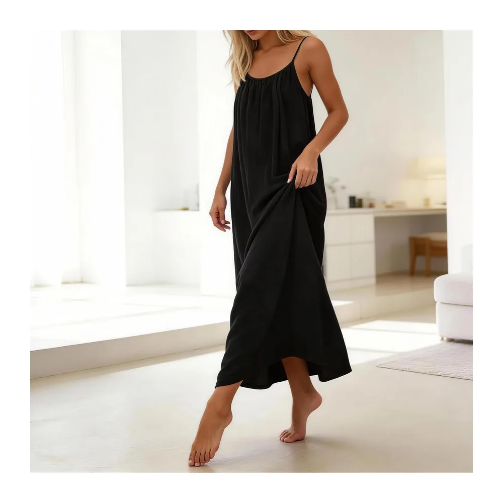 Robe caraco dos nu d'été 2026 sans manches, longue robe d'été décontractée, robe — Noir