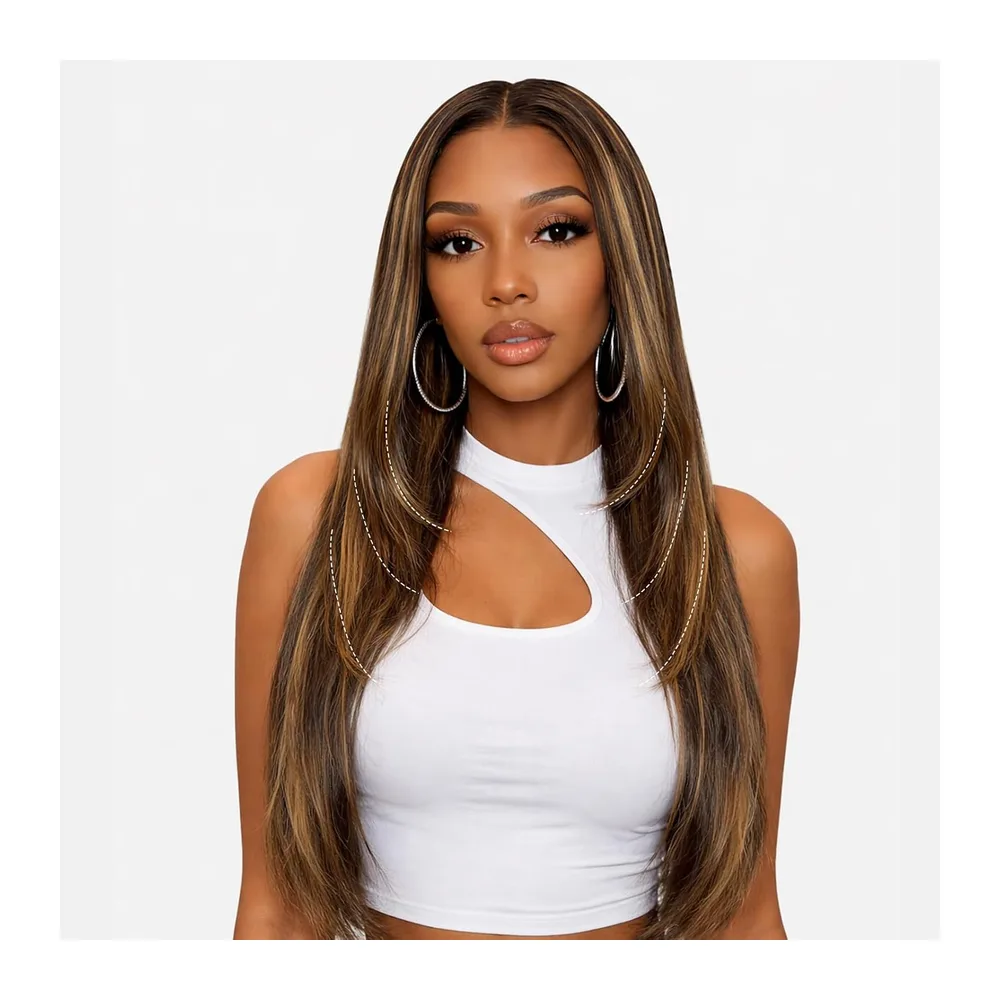 Straight Full Lace Front Wig Human Hair Wig — 134 #2/27 Blone Highlight Color