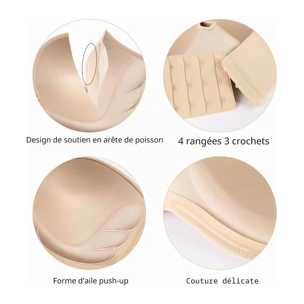Soutien-Gorge sans Bretelles Push Up Dos Nu rembourré Deep V Convertible — Ailes_beige