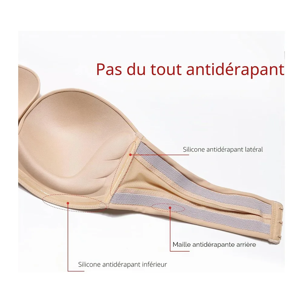 Soutien-Gorge sans Bretelles Push Up Dos Nu rembourré Deep V Convertible — Ailes_beige