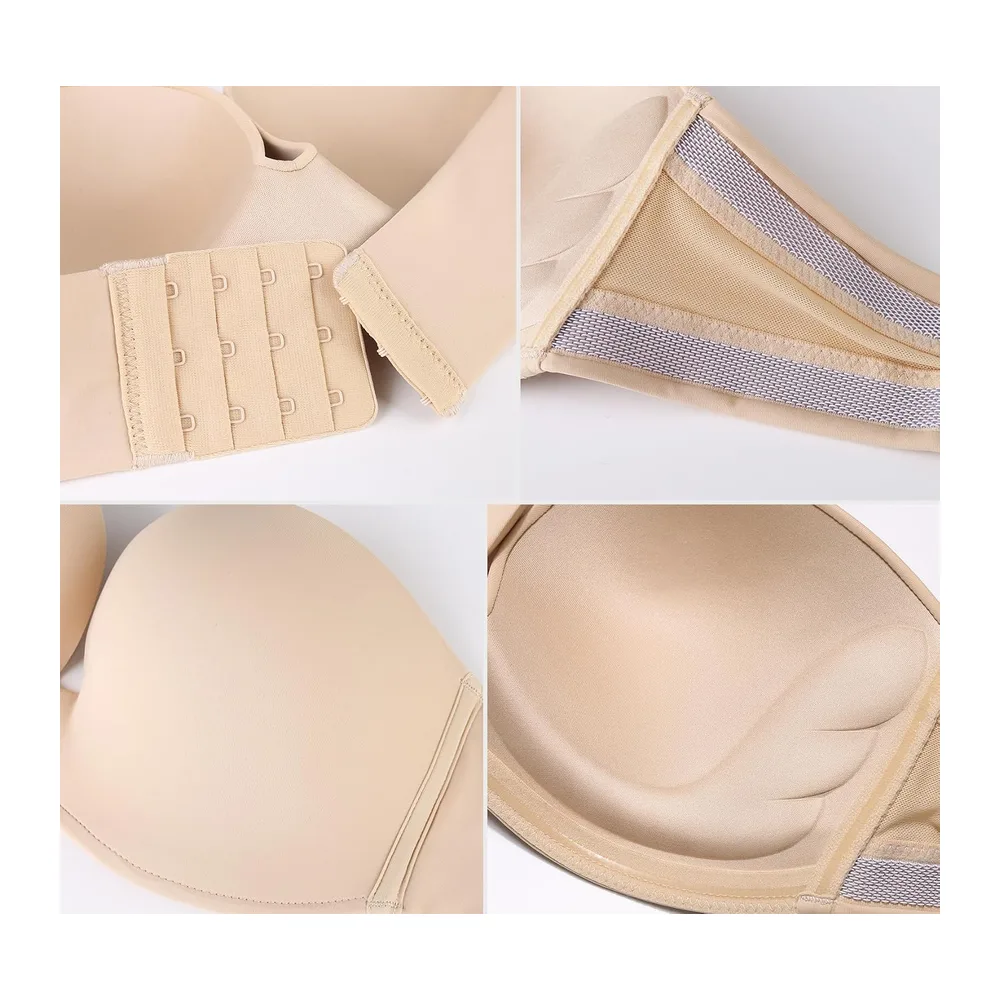 Soutien-Gorge sans Bretelles Push Up Dos Nu rembourré Deep V Convertible — Ailes_beige