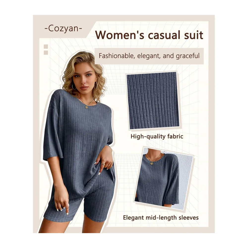 2-Piece Set Trousers and Flowy Top Short Sleeve Top Trousers Set Tracksuit 2-Piece — Gris