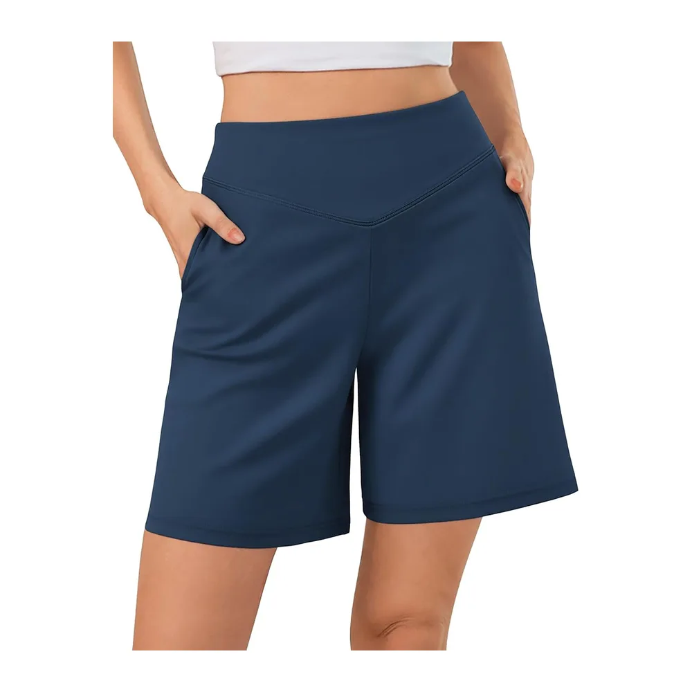 Short Sport Bermuda Taille Haute en V avec Poches Coupe Ample — Bleu Marine