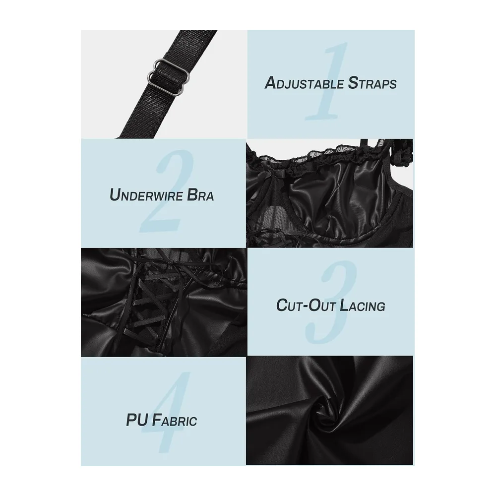 Leather Dress Wet Look Underwear Curved Elegant A Line Faux Leather Dress S-2XL — Noir
