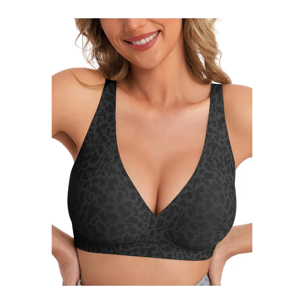 Soutien Gorge sans Armature Comfit Brassiere Plongeant — Léopard Noir