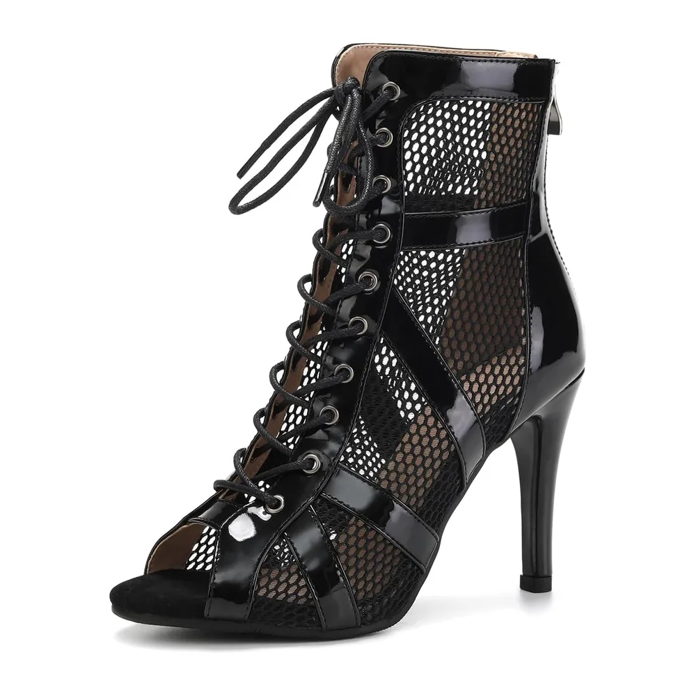Latin Dance Shoes Lace-Up Salsa Boots Bachata Tango Modern Samba Party Model 789QP — Noir