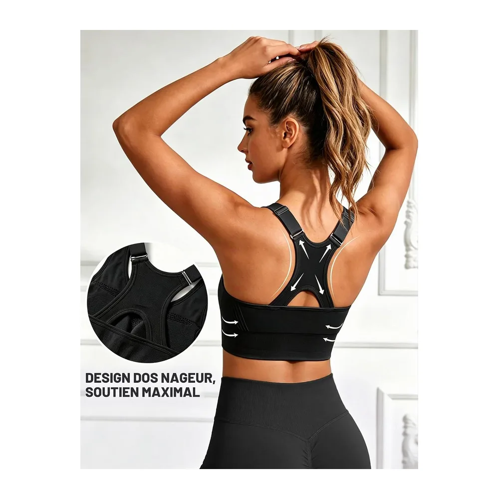 Brassiere Sport sans Armature Soutiens-Gorge de Sport Brassiere avec Coussinets — Noir