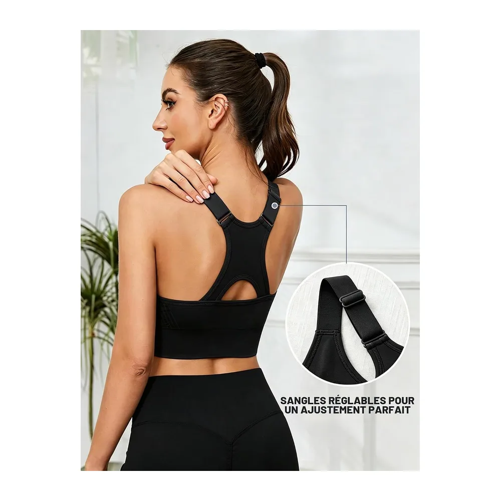 Brassiere Sport sans Armature Soutiens-Gorge de Sport Brassiere avec Coussinets — Noir