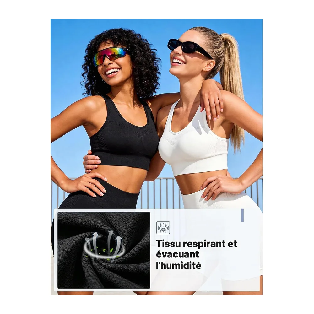 Brassiere Sport sans Armature Soutiens-Gorge de Sport Brassiere avec Coussinets — Noir