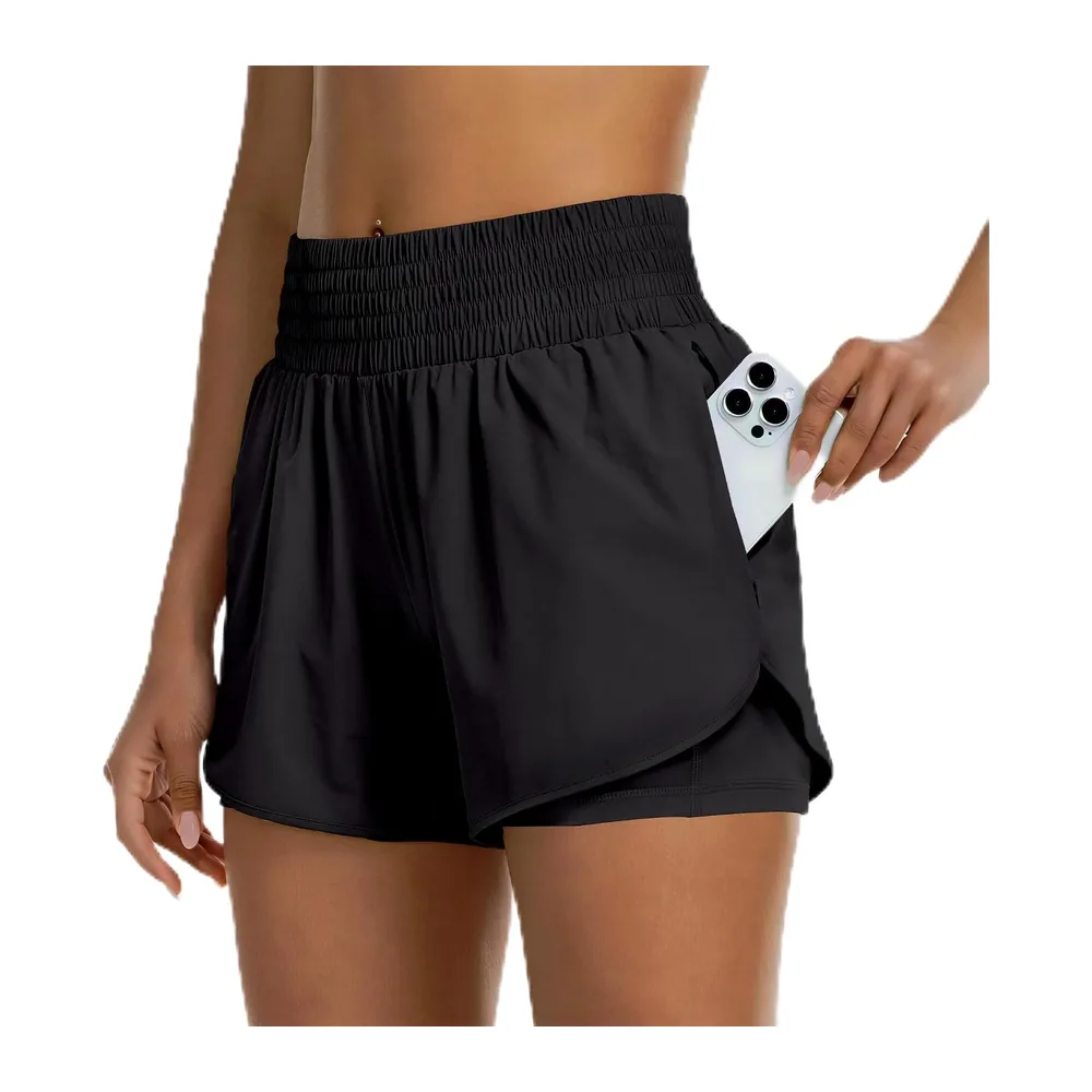 Running Shorts with 2 Zipped Pockets — Noir