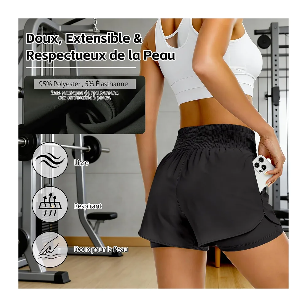 Running Shorts with 2 Zipped Pockets — Noir