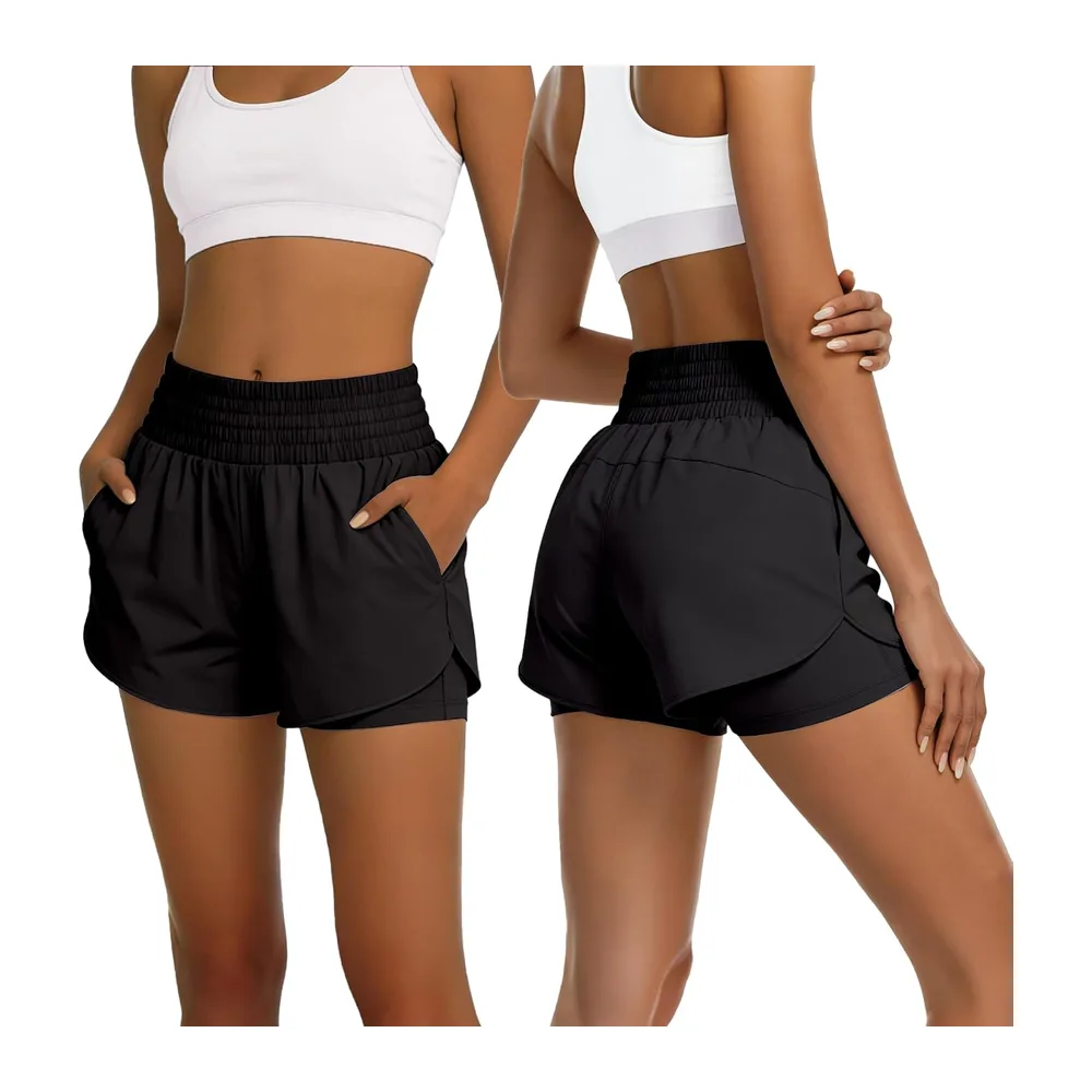 Running Shorts with 2 Zipped Pockets — Noir