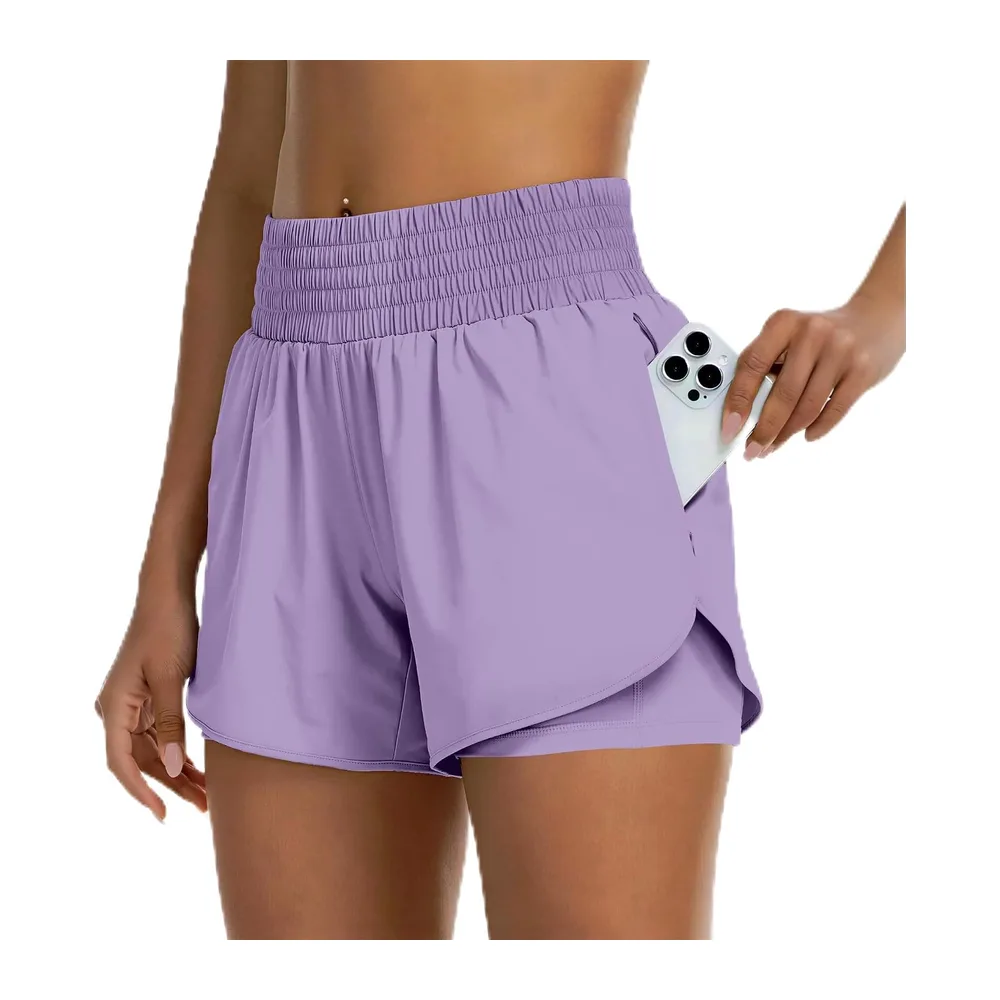 Running Shorts with 2 Zipped Pockets — Violet