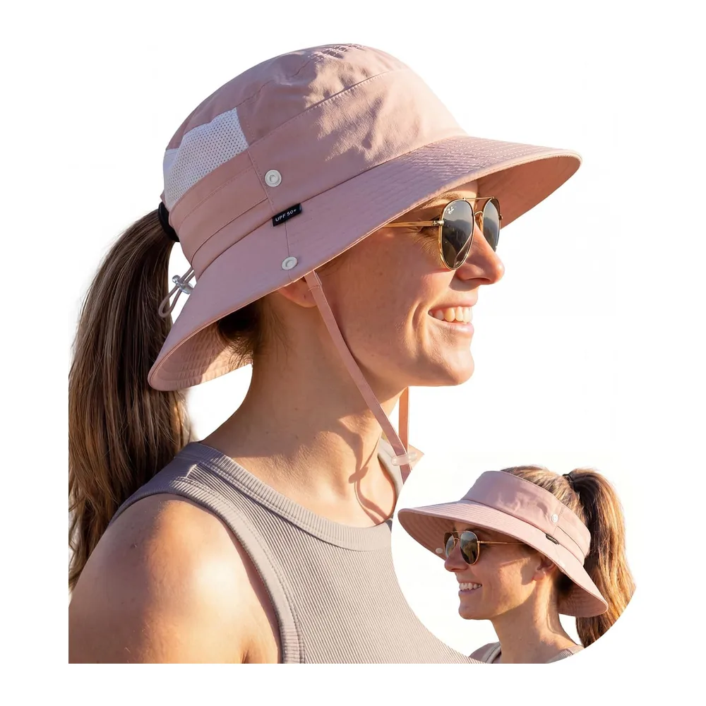 Creekstone 2 in 1 Sun Hat for Sun Visor Hat UPF 50+ Wide Brim Ponytail Fit Foldable