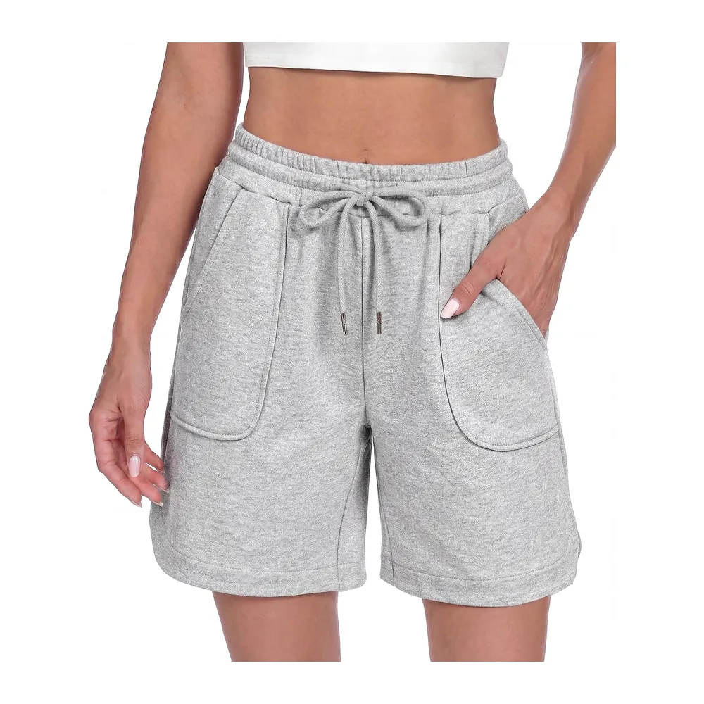 Short Sport Taille Haute avec Poches Fente Latérale Bermuda Été pour Fitness — Gris