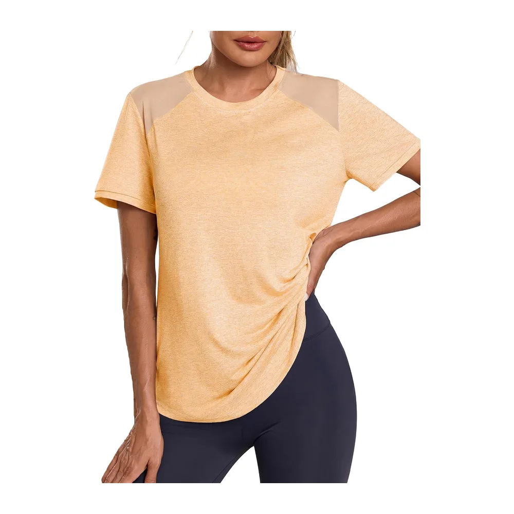 T-Shirt Mesh Back Breathable Top Fitness Yoga Loose Fit Casual Quick Dry T-Shirt — Orange