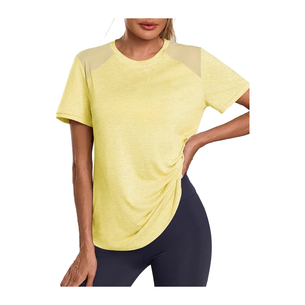 T-Shirt Mesh Back Breathable Top Fitness Yoga Loose Fit Casual Quick Dry T-Shirt — Jaune