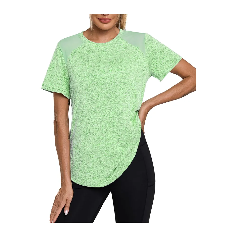 T-Shirt Mesh Back Breathable Top Fitness Yoga Loose Fit Casual Quick Dry — Vert Clair