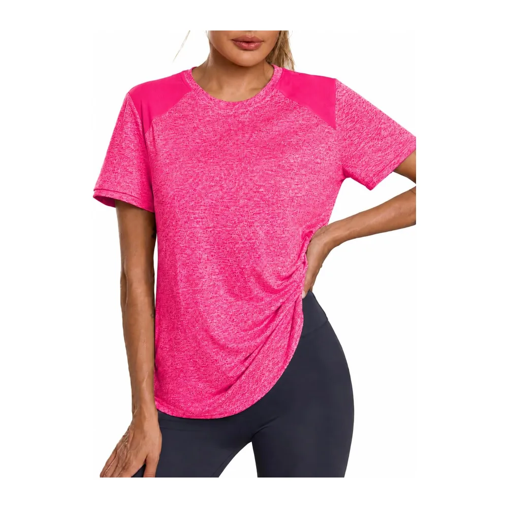 T-Shirt Mesh Back Breathable Top Fitness Yoga Loose Fit Casual Quick Dry — Rose Rouge