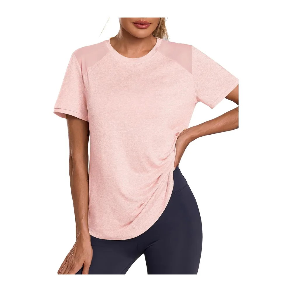 T-Shirt Mesh Back Breathable Top Fitness Yoga Loose Fit Casual Quick Dry — Rose Clair