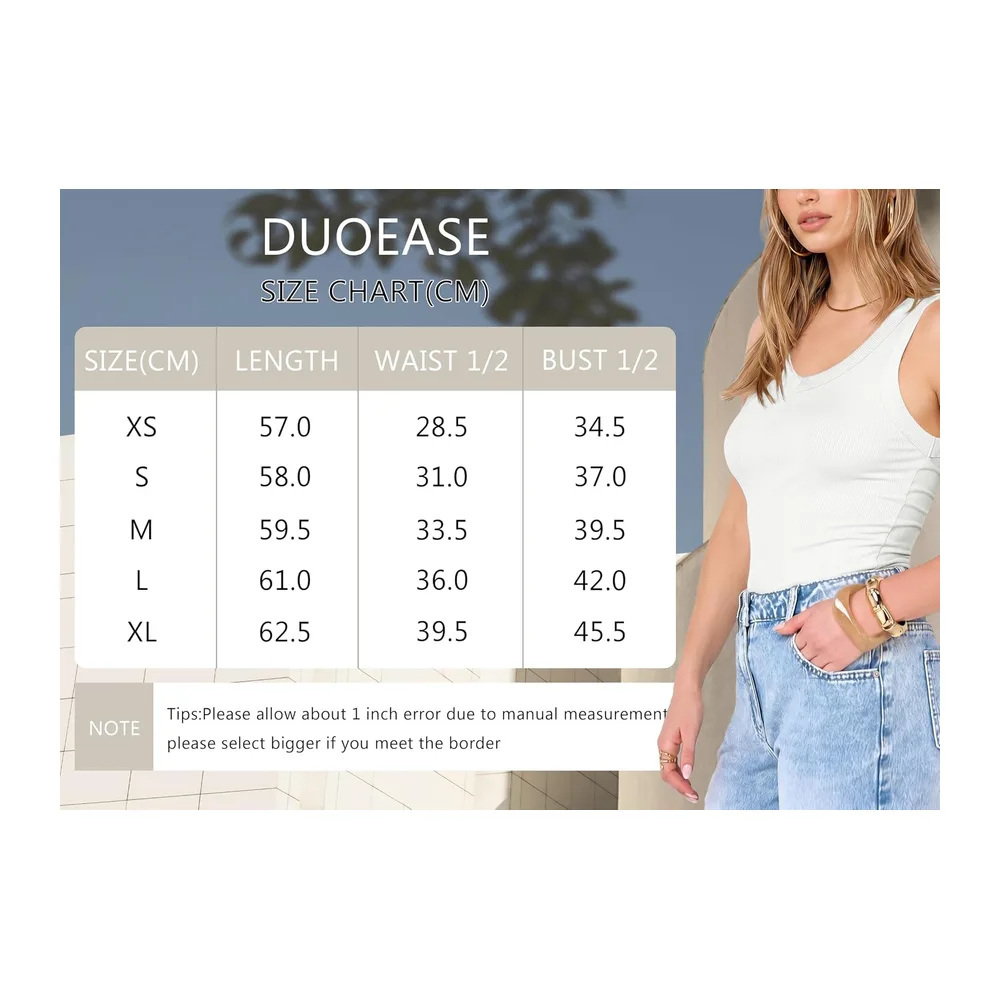 Tank Tops V Neck Ribbed Sleeveless Summer Top — Blanc