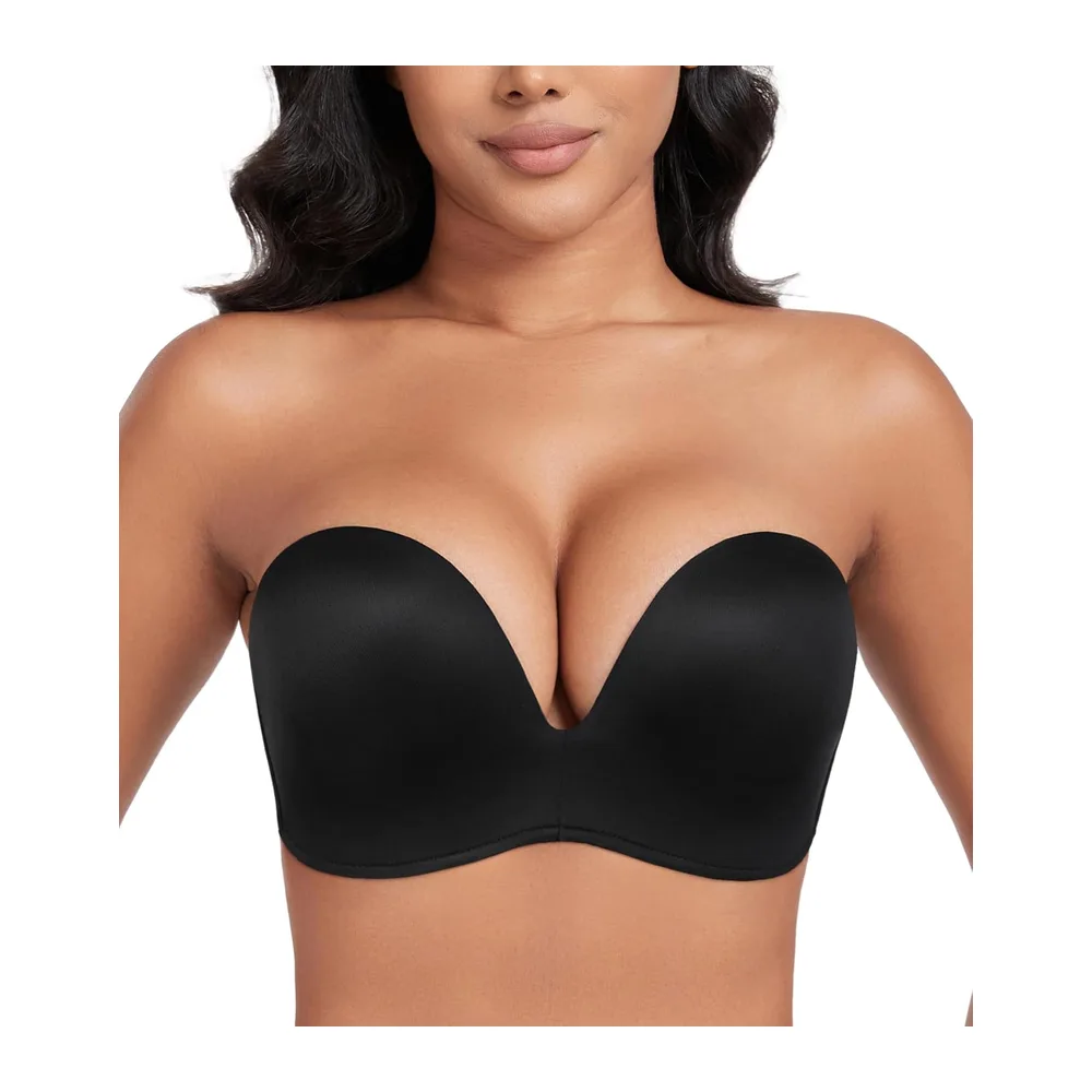 Soutien-Gorge sans Bretelles Push Up Dos Nu rembourré Deep V Convertible — Ailes_noir