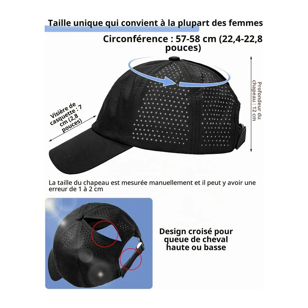 Casquette Queue de Cheval Haute, Running Été Respirante