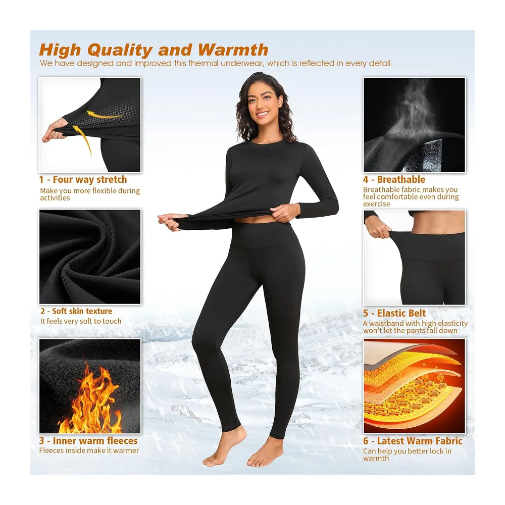 Sous Vetement Thermique Ensemble de sous-Vêtement Ideal Ski Hiver — Noir