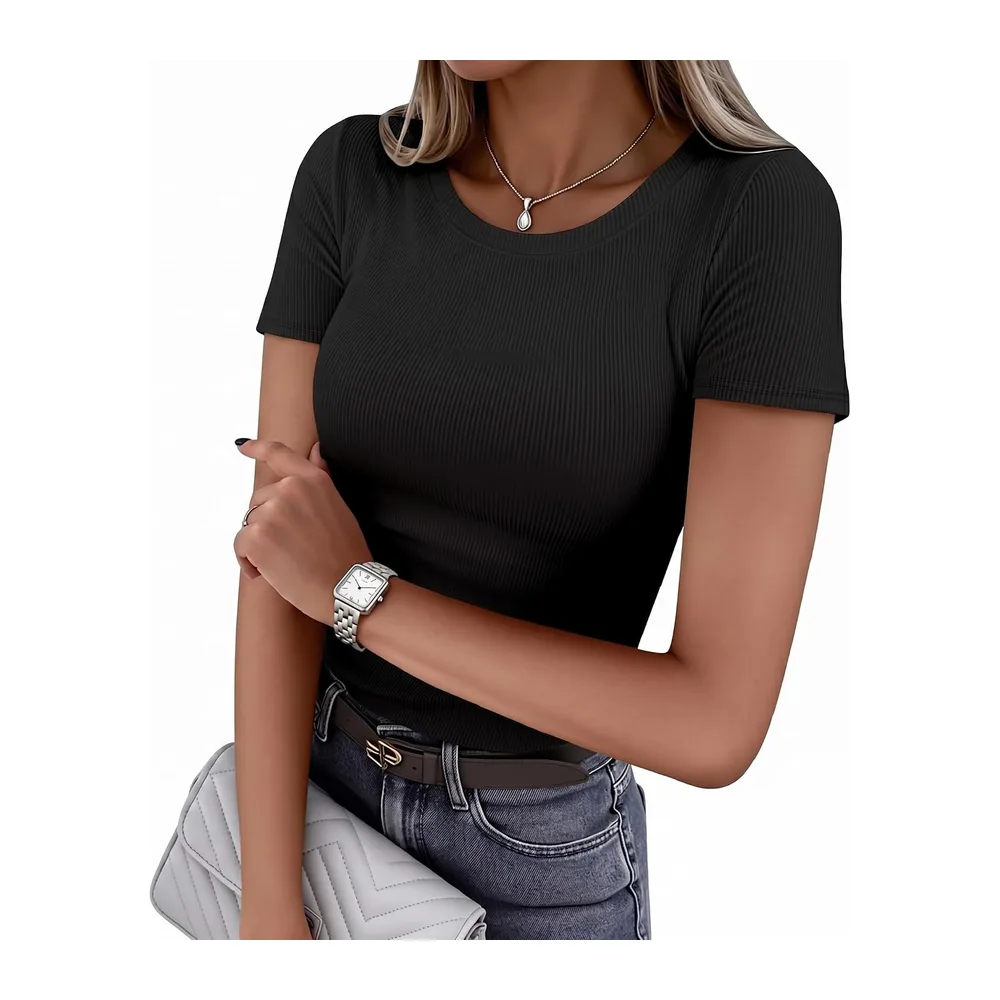 Pack of 1&3 Basic Ribbed Knit T-Shirts — 1pcs Noir