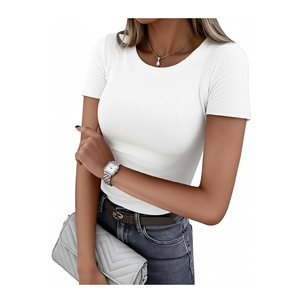 Pack of 1&3 Basic Ribbed Knit T-Shirts — 1pcs Blanc