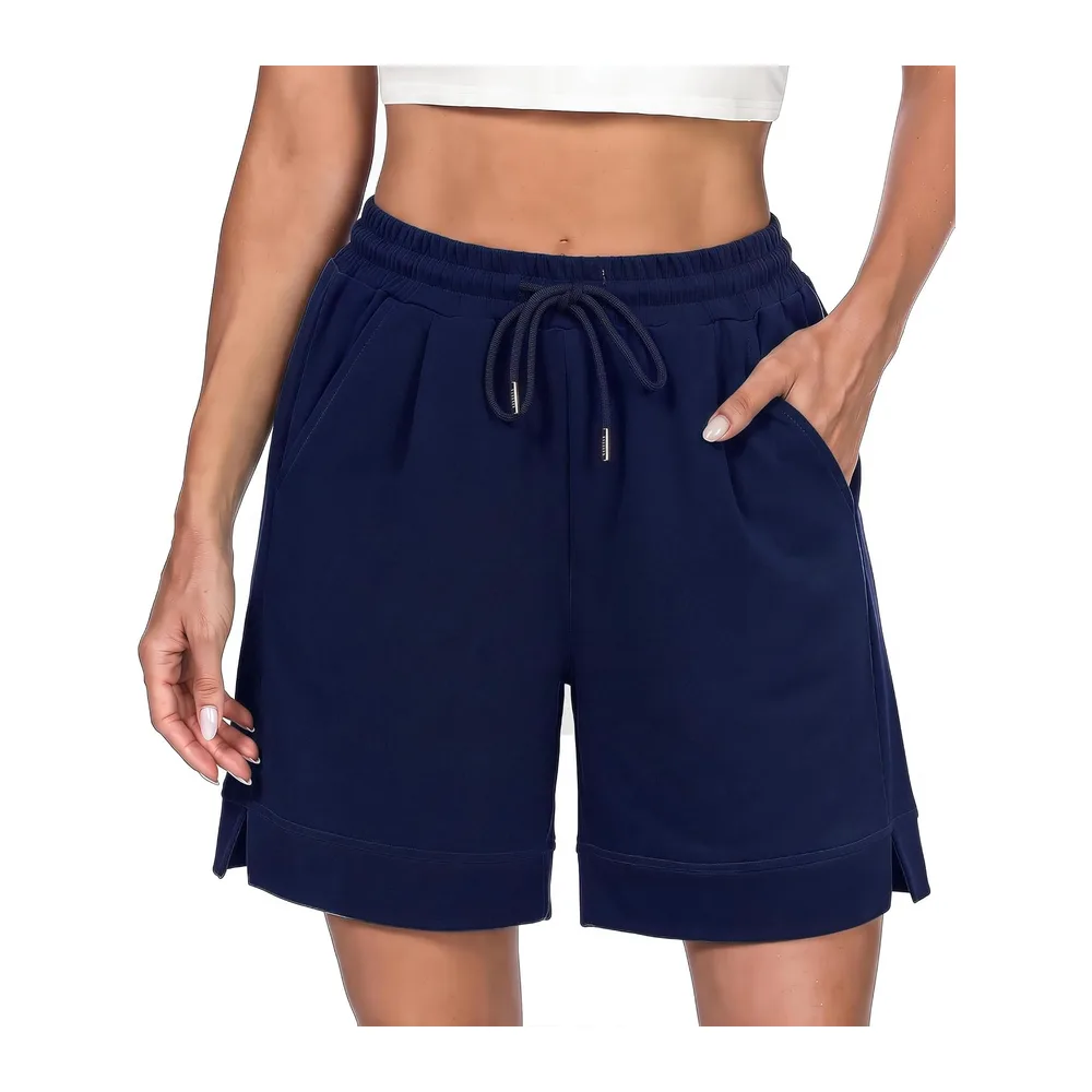Short Sport Taille Haute avec Poches Fente Latérale Bermuda Été pour — B Bleu Marine