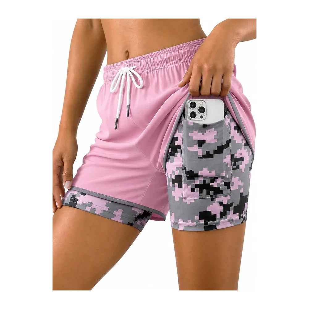 NnOuOnn 2 in 1 Running Shorts for with Pockets, Sports Shorts with Camouflage — Rose