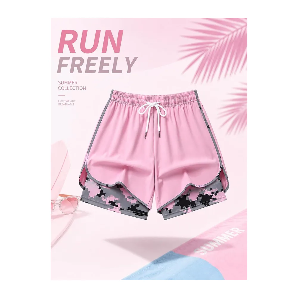 NnOuOnn 2 in 1 Running Shorts for with Pockets, Sports Shorts with Camouflage — Rose