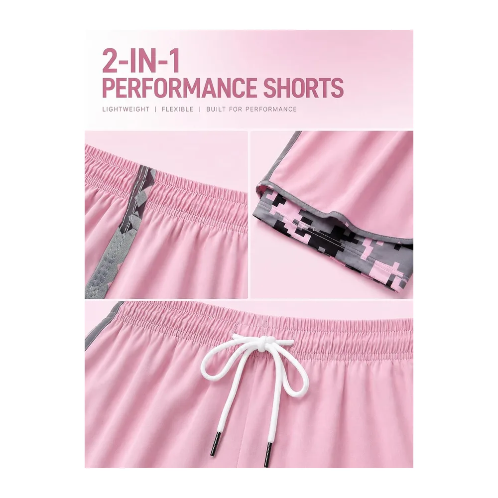 NnOuOnn 2 in 1 Running Shorts for with Pockets, Sports Shorts with Camouflage — Rose