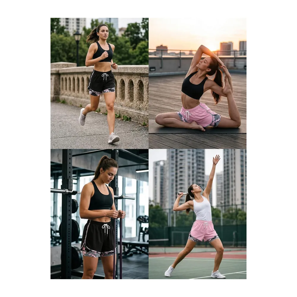 NnOuOnn 2 in 1 Running Shorts for with Pockets, Sports Shorts with Camouflage — Rose