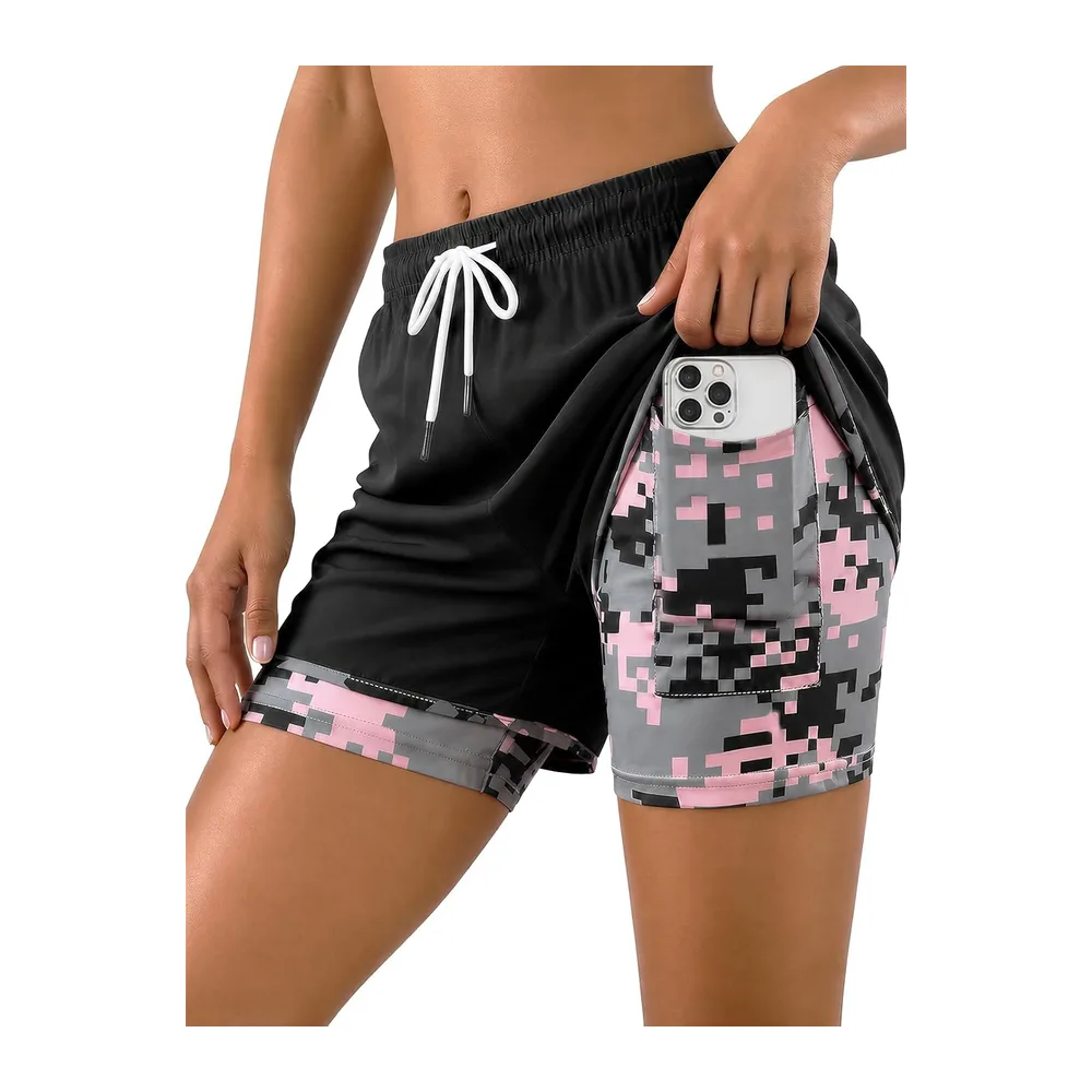 NnOuOnn 2 in 1 Running Shorts for with Pockets, Sports Shorts with Camouflage — Noir