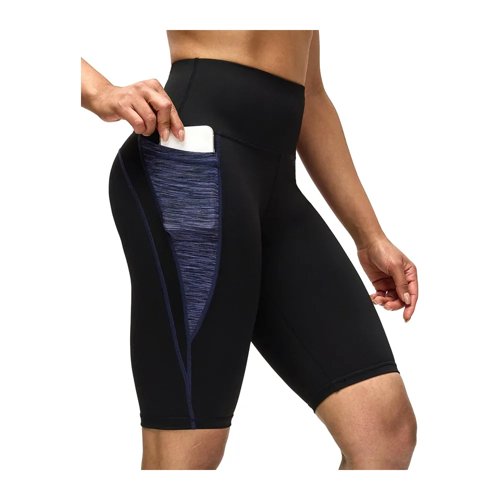 Short leggings, sports trousers, short trousers, jogging trousers — Noir et Bleu Foncé.