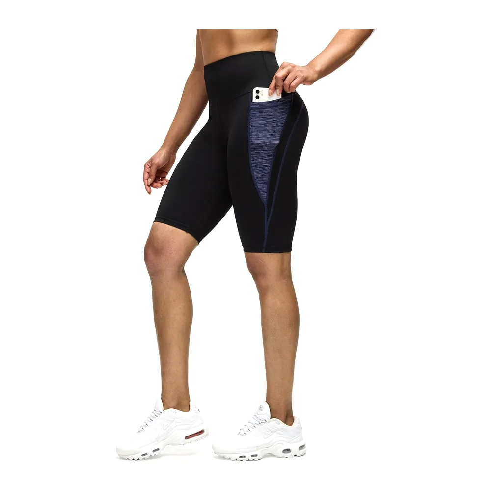 Short leggings, sports trousers, short trousers, jogging trousers — Noir et Bleu Foncé.